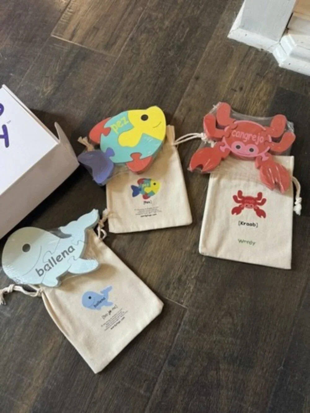 Wordy Bilingual Puzzle Set Toddlers 3 Sea Creatures Toy 2-Sided